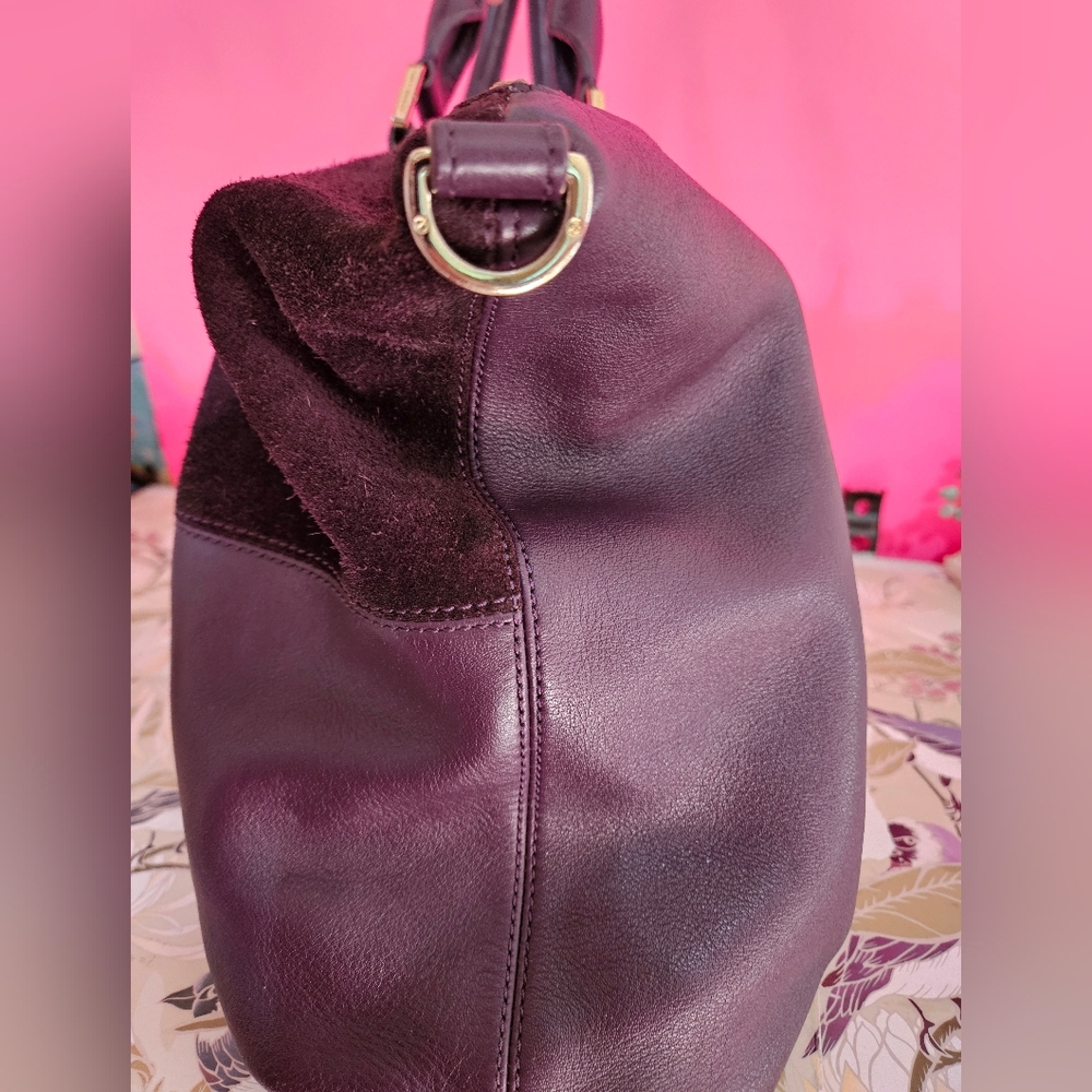 Tory Burch 'Natalie' Satchel Leather & Suede Purple Tote Large - Picture 2 of 8